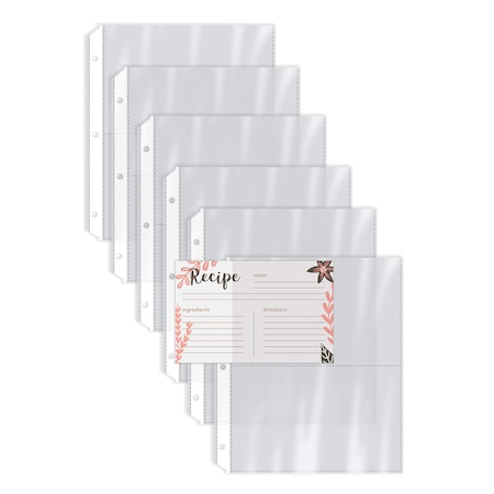 Recipe Card Page Protectors, 4in. X 6in. 2 Pockets Per Page, 8.5in. X 6.9in. 3-Hole Punched, 100PK